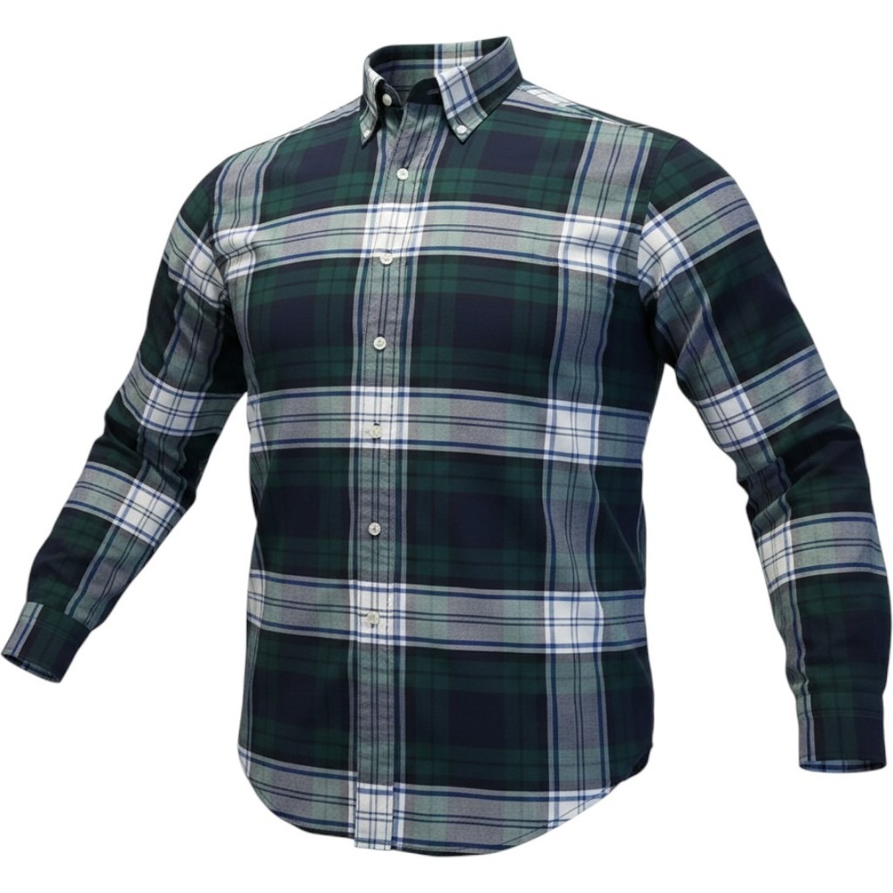 Ralph‎ Lauren Big Shirt Mens L Green Blue Plaid Cotton Button Down Long Sleeve
